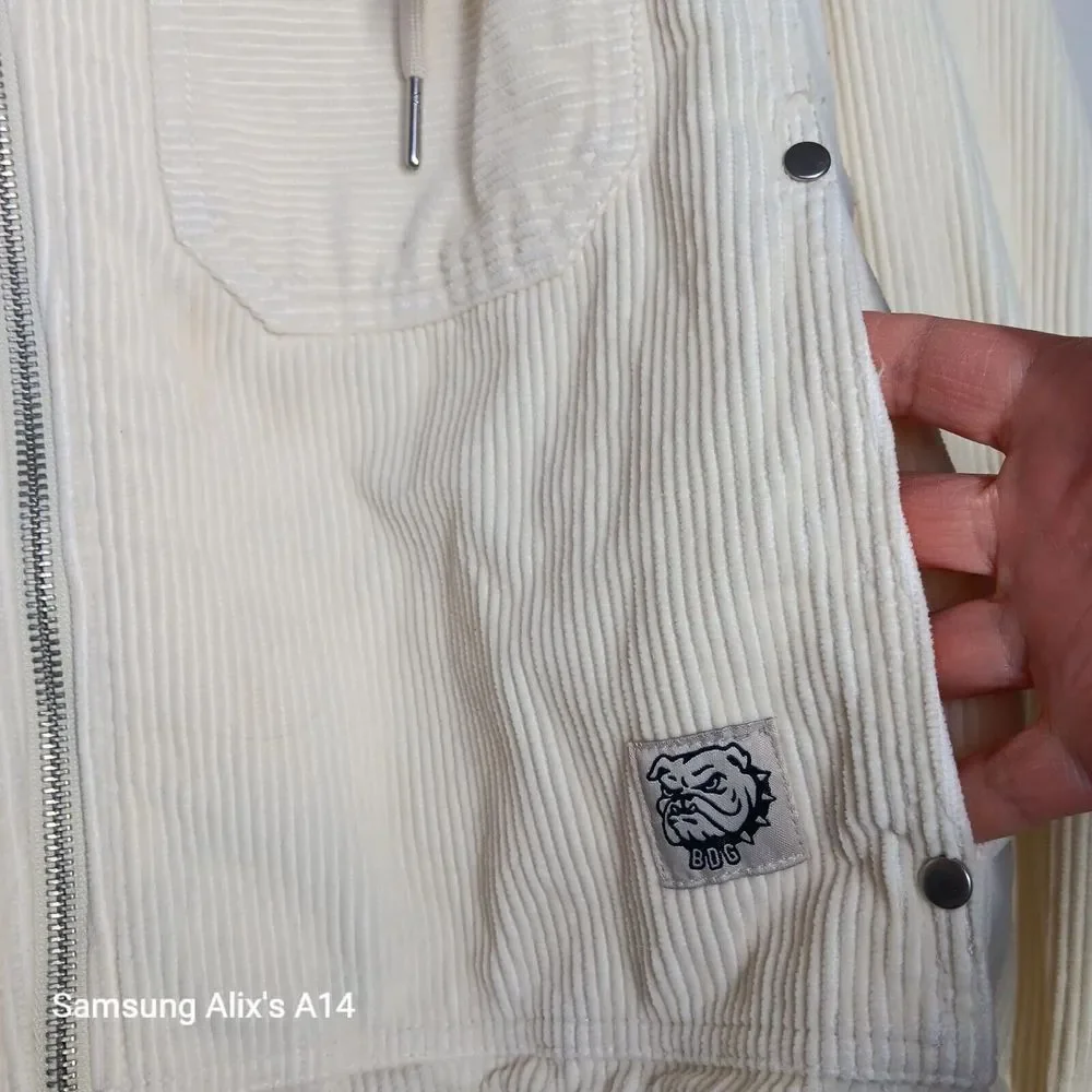 BDG Urban Outfitters Cream Corduroy‎ Hooded Crop Jacket Size Small